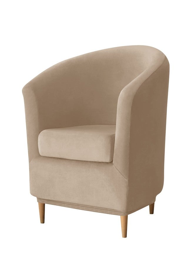 PENDEJATO Stretch Tub Chair Covers, 2-Piece Club Chair Slipcover with Cushion Cover Soft Velvet Armchair Slipcovers Furniture Protector for Living Room (Camel) - Image 1